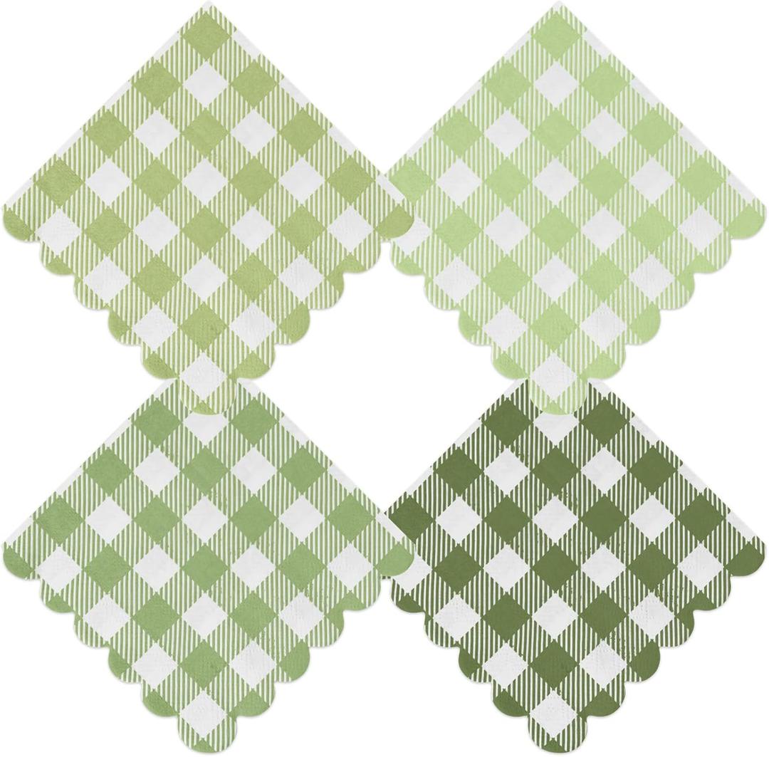 Green Gingham Napkins Disposable Cocktail: 120PCS Checkered Square Paper 9.8x9.8 Inch For Table Decorations & Dinner Party