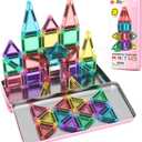 Mini Magnetic Tiles Toddler Travel Essentials Set with Case, Magnetic Blocks Building Montessori Educational Learning Sensory Preschool Toys for 3+ Year Old Boys Girls Birthday Gifts (Color-15)