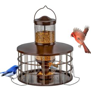 Upgraded Squirrel Proof Bird Feeders, 3Lbs Capacity Caged Bird Feeder, Innovative DIY Starling-Proof, Flexible Adjustment of Grille Size, Caged Seed Tube Feeders Outside Hanging(Copper)