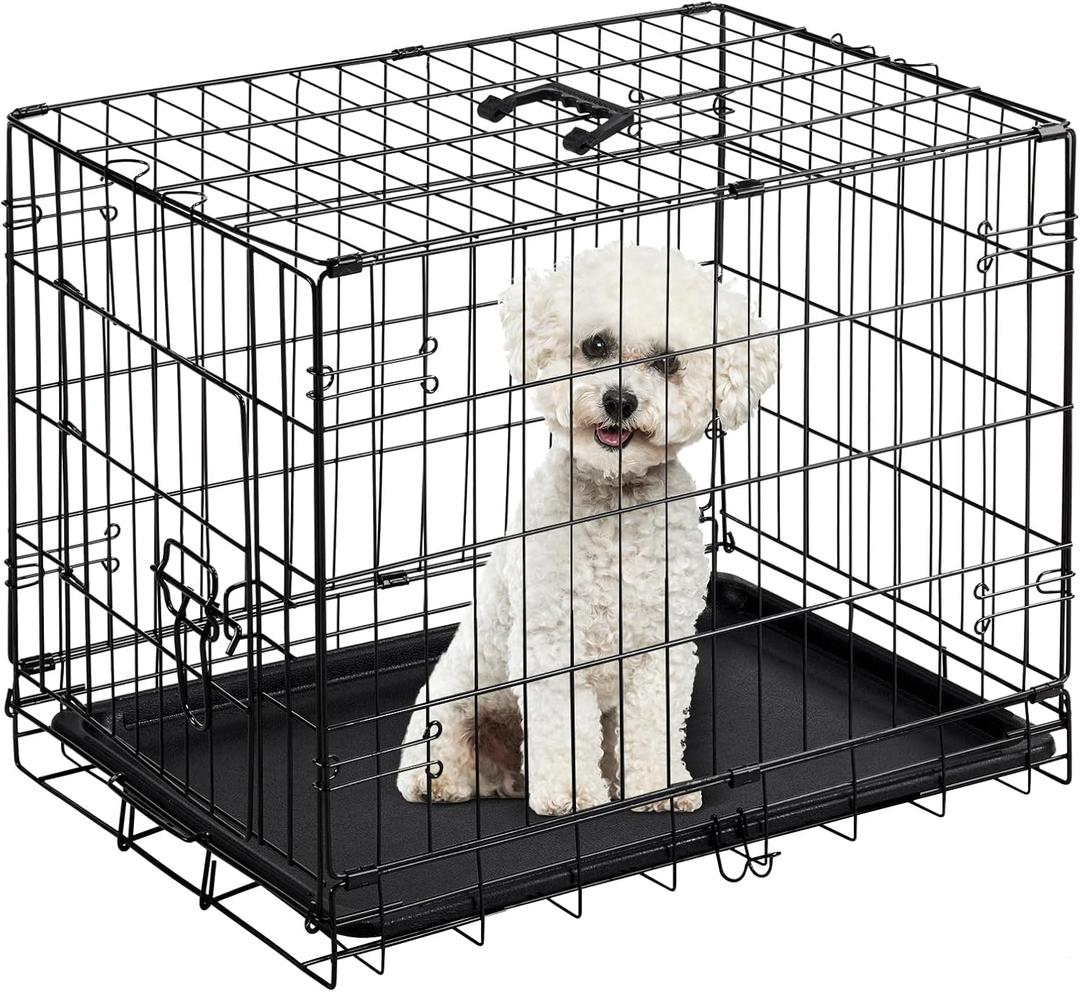 Yapamar 24 Inch Single Door Dog Cage - Durable Metal Pet Kennel with Secure Lock, Collapsible Design & Removable Tray for Easy Cleaning - Portable Puppy Crate for Small to Medium Dogs