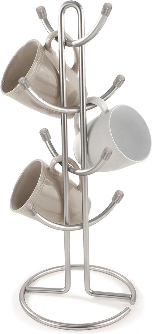 FitWell Mugs Holder, Mug Tree, Coffee Mug Holder, Coffee Mug Tree, Mug Organizer for Cabinet, Mug Holder Stand, Coffee & Tea Cup Storage Rack (Satin Nickel, 8 Mugs Holder (17.5"H))