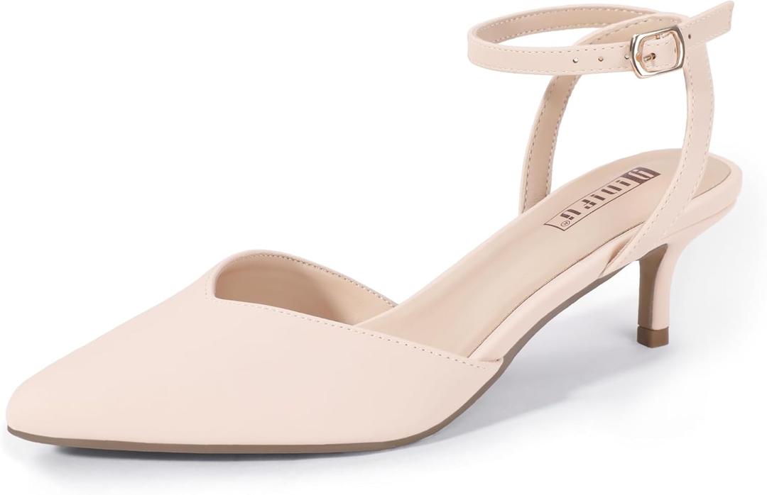 IDIFU IN2 Women's Pumps Closed Toe Kitten Heels Slingback Low Pointed Toe Short Ankle Strap Heels Wedding Bride Prom Bridal Work Dress Shoes for Women Comfortable Cute Trendy Pumps Shoes (7, Nude Nubuck)