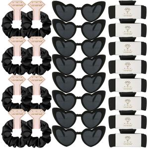 Loanzeg Bridesmaid Scrunchies Proposal Hair claws clips Set of 12 Bridal Shower heart sunglasses Gifts for Wedding Bachelorette Party Favors (48pcs Black)
