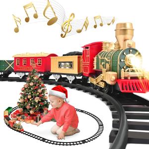 Train Set - Christmas Train Toys, Battery-Powered Locomotive Engine with Sound and Lights, Cargo Cars & 10 Tracks, Toy Train Sets for Boys Age 3 4 5 6, Standard Size.