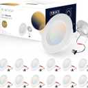 POWERASIA 12 Pack 5/6 Inch LED Can Lights Retrofit Recessed Lighting, 5CCT 6 Selectable 2700K-6000K Dimmable, 12W=75W, 1200LM Downlight with Metal Smooth Trim-ETL and Energy Star Certified
