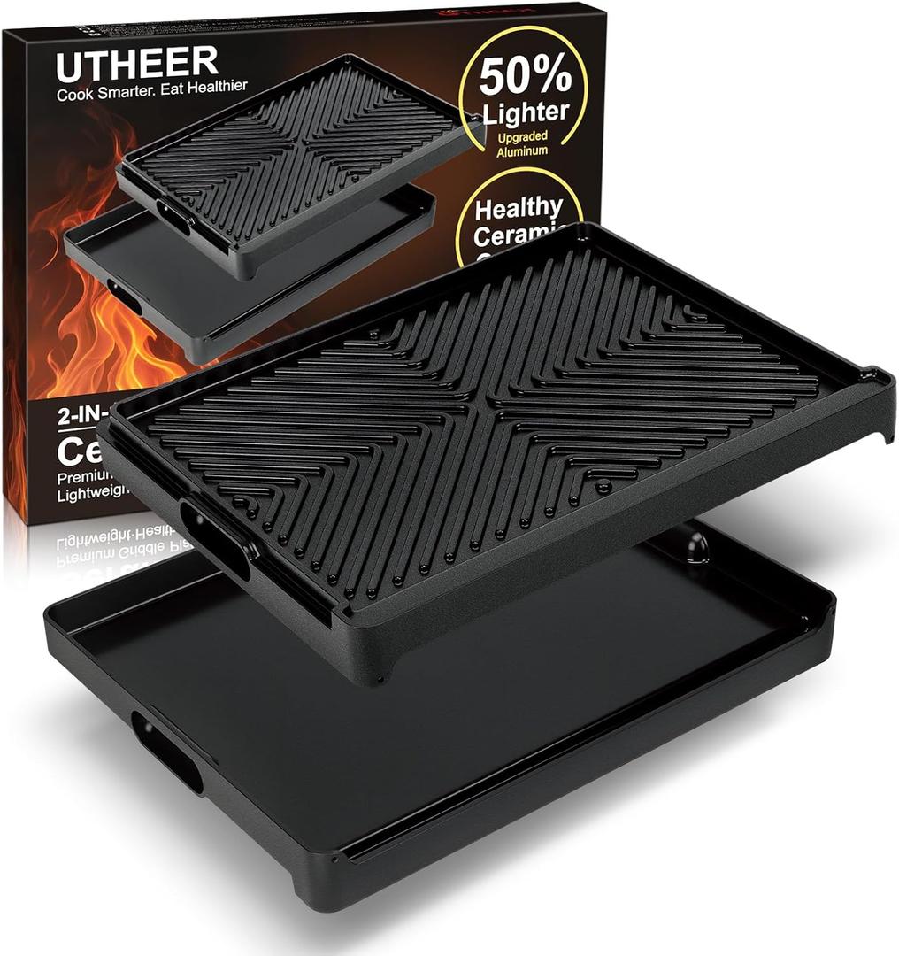 Utheer Stove Top Griddle for Gas & Electric Stove Flat Top Nonstick Reversible Grill & Griddle Pan for Stovetop Cooking, Lightweight Cast Aluminum, PFAS-Free Ceramic Nonstick, 16.3 13