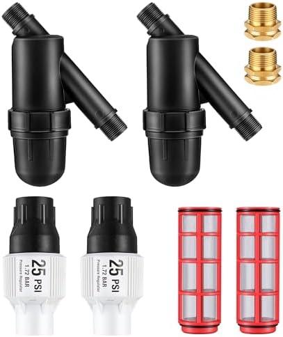 Aurelema Drip Irrigation Pressure Regulator and Filter 25 PSI Water Backflow Preventer for 3/4'' Garden/Faucet Hose Thread and Drip Irrigation Inline Y Filter 3/4" x 3/4" FHT Hose Connection (2 Pack)