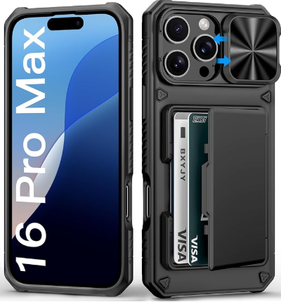 BXYJY for iPhone 16 Pro Max Case Wallet with Strap, Crossbody Cell Phone Lanyard for Women Men, Card Holder, Slide Camera Cover, Military Grade Drop Proof, Heavy Duty Case for iPhone 16 Pro Max, Black