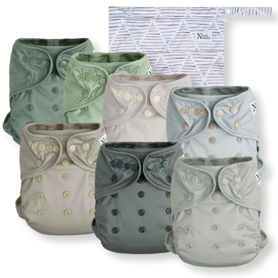 Nora's Nursery Cloth Diaper Cover, Reusable Cover with Snap Closure, Shell for Prefold, Flat, or Fitted Inserts, Includes Wet Bag - Morning Dew