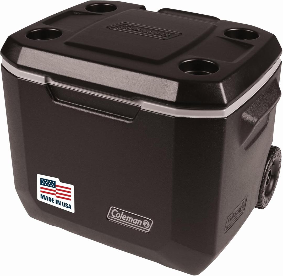 Coleman Xtreme 50qt Rolling Cooler with Wheels, Extra-Walled Insulation Keeps Ice up to 5 Days, Portable Wheeled Hard Chiller (Black)