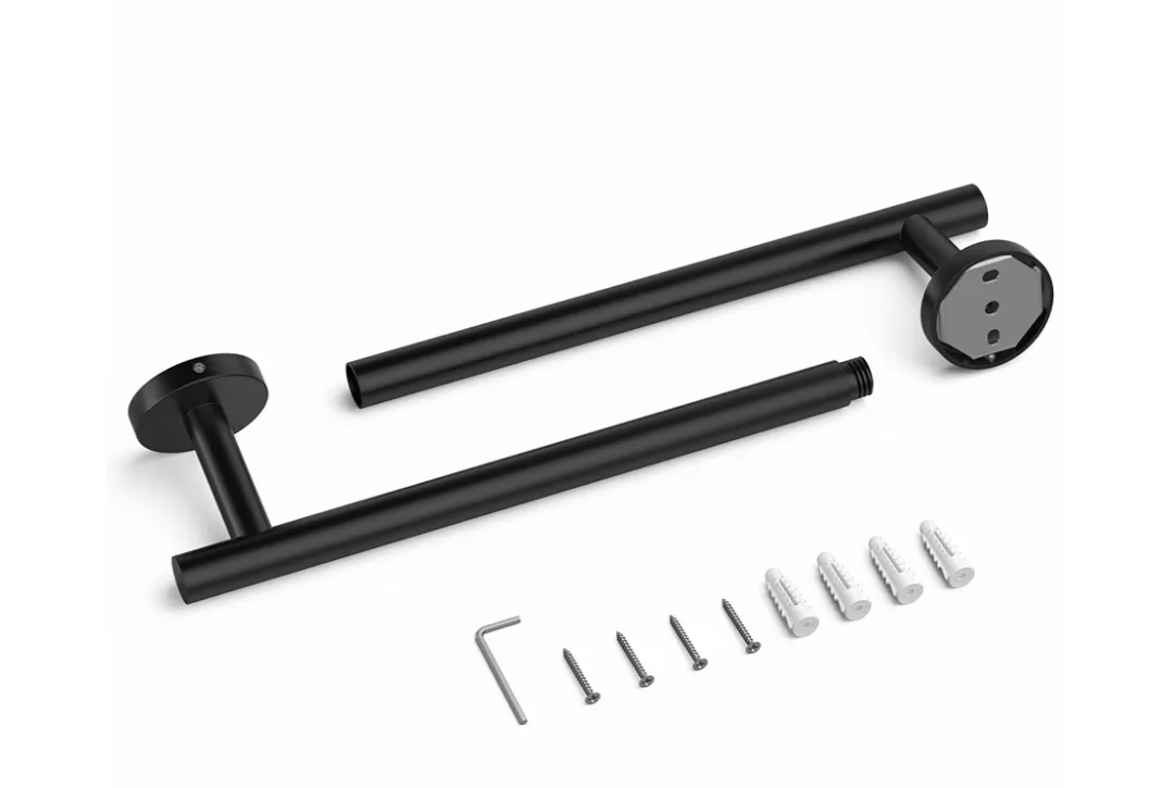 Matte Black Bathroom Hardware,  Modern 24-Inch Towel Bar Wall Mounted, Stainless Steel Bathroom Accessories