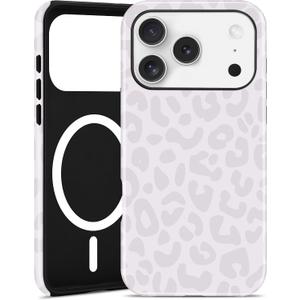Jusy Compatible with MagSafe Leopard Print Case for iPhone 17 Pro, Trendy Luxury Magnetic Phone Case, Soft TPU and Hard PC Protective Phone Cover for Women Girls - Gray Leopard