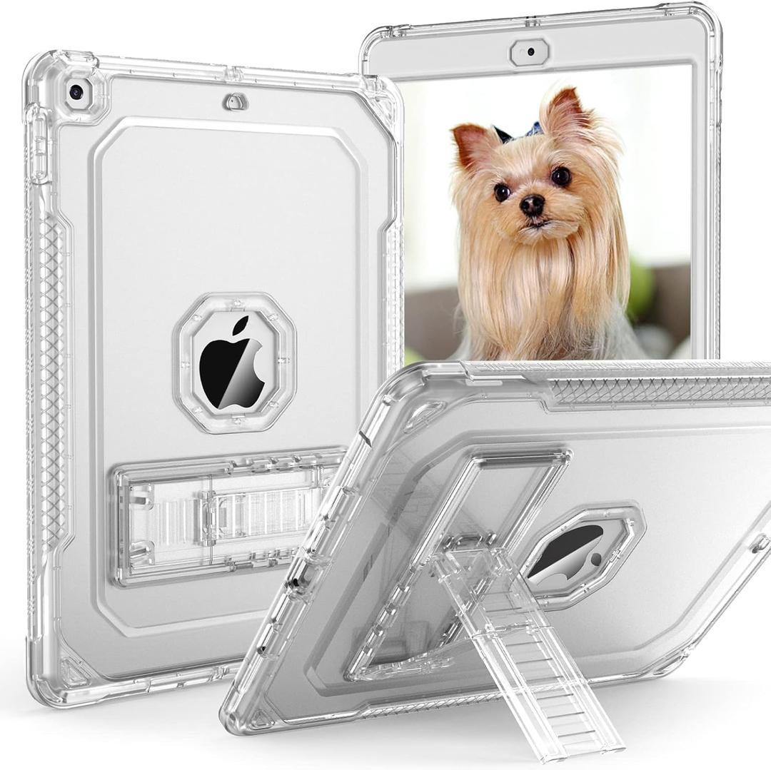 ZoneFoker iPad 9th Generation Case, Shockproof and Slim, Compatible with iPad 8th/7th Gen 10.2 inch 2021/2020/2019, Clear Dual-Layer Tablet Cover with Stand, Rugged Design