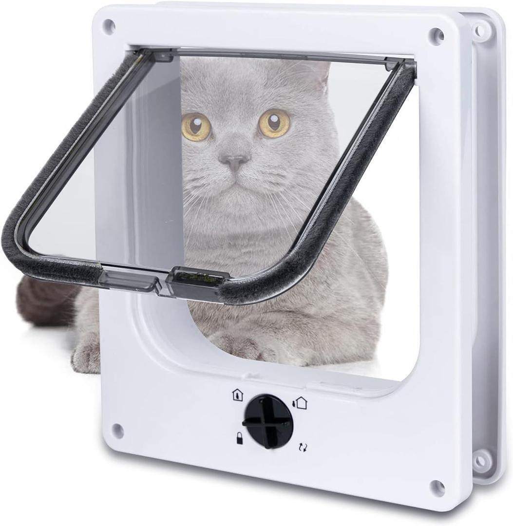 Upgraded Version - EGETOTA Cat Doors Flap (for Cat up to 15.7lb), Magnetic Pet Door with 4 Way Locking for Interior Exterior Doors, Weatherproof Gate, Easy Installation (White)