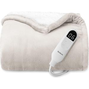Bedsure Heated Blanket Throw Blanket - Fast Heating Electric Blanket, Soft Flannel Heated Throw with 4 Time Settings, 6 Heating Settings, Warm Gifts for Grandma (50x60 inches, Cream)