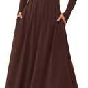 BTFBM Long Sleeve Dress for Women Spring Clothes 2026 Pockets Business Casual Pleated Fall Wedding Guest Dresses (M)