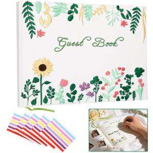 Lined Embroidered Wedding Guest Book, Keepsake Guestbooks for Wedding Reception, Baby Shower, Bride, Party Sign in, 9"x7", 5pcs Polaroid Stickers, 120gsm Thick Paper 100 Pages