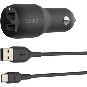 Belkin 24 Watt Dual USB Car Charger - 2 12W USB A Ports with USB-C Cable for Fast Charging Apple iPhone 14, 14 Pro, 14 Pro Max, iPhone 13, Samsung Galaxy, AirPods & More - USB-C Charger