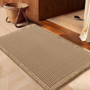 IM HOME Waffle Bath Mat Khaki 24"x17", Boho Woven Modern Bath Mat Rugs, Absorbent Non Slip Bathroom Rugs, Soft Washable Bath Rugs with Tassels for Bathroom, Bedroom, Kitchen, Shower, Tub