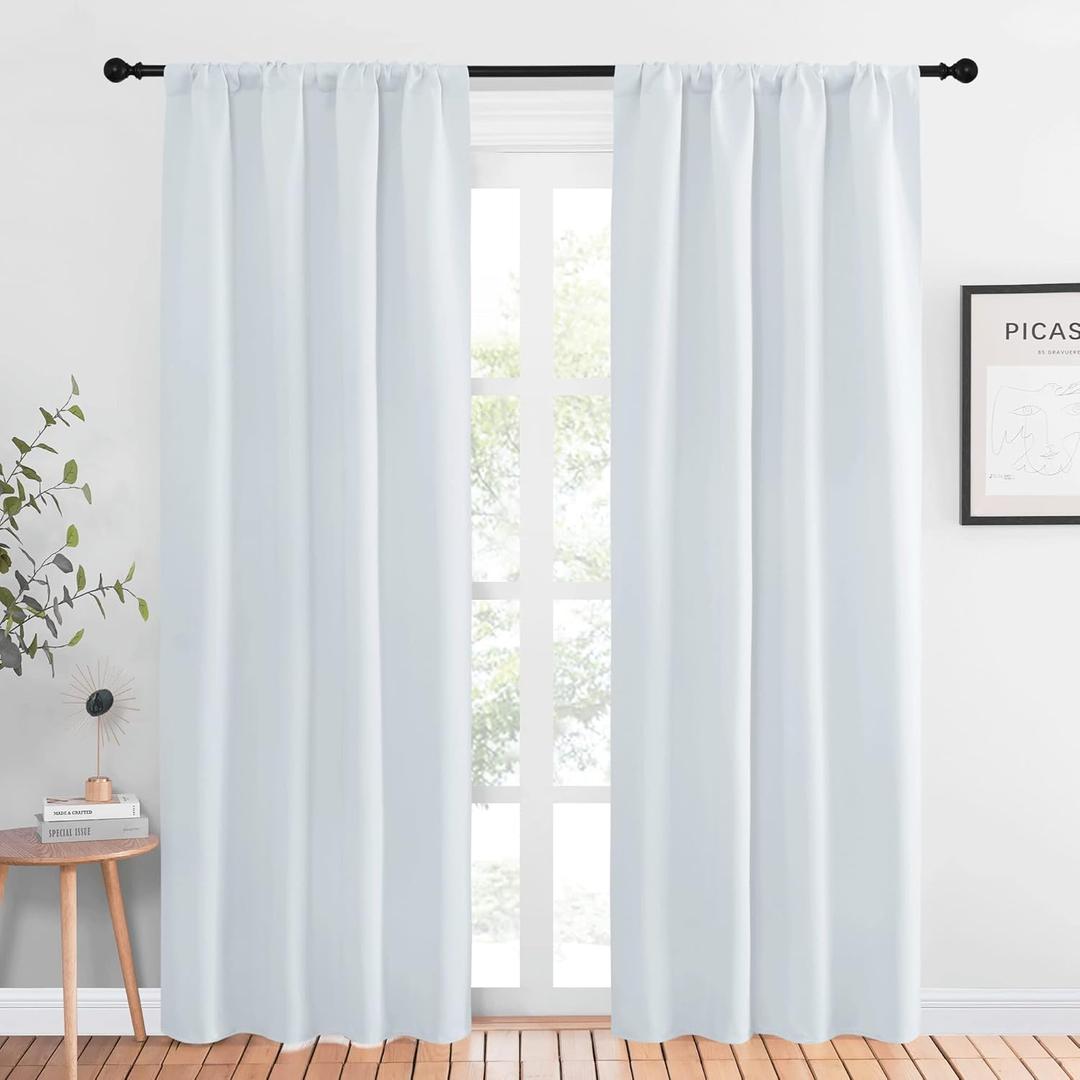 NICETOWN Kitchen Room Darkening Curtains - Window Treatment Thermal Insulated Rod Pocket Room Darkening Curtains/Drapes for Bedroom (2 Panels, 42 by 84, Platinum - Greyish White)