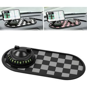 Mobile Phone Bracket Anti-Slip Mat, Multifunction Car Dashboard Mat with Temporary Parking Number, Universal Anti-Slip Car Dashboard Mat for Phones Sunglasses and Keys Gadget (Gray-Black)