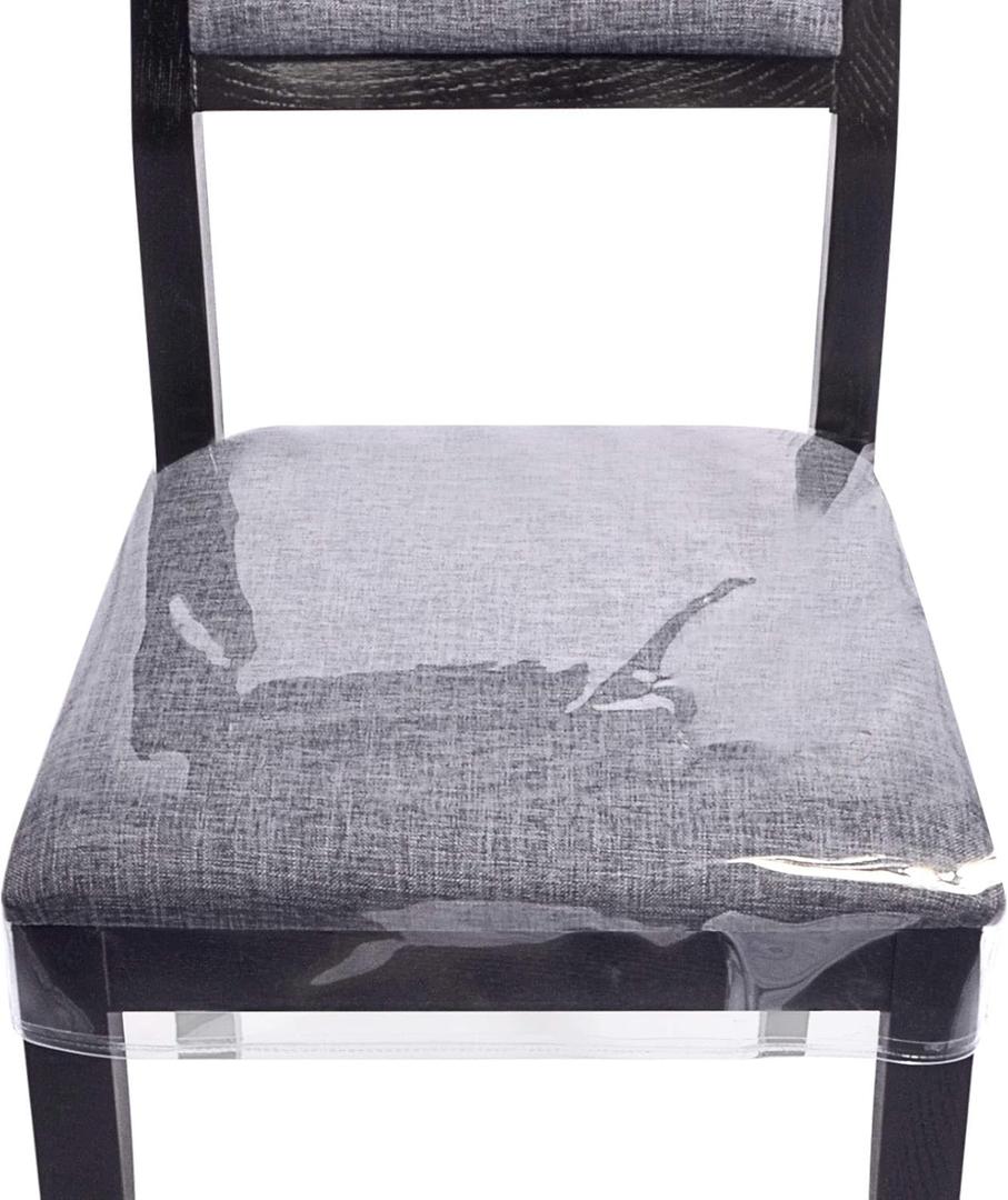Zipcase 4 Pack Stain, Water and Kitty Scratch Resistant Clear Dining Chair Covers/Slipcovers Chair Protector Waterproof PVC Material, 17D x 18W x 4H with Adjustable Belt Strap, Set of 4 (Seat)