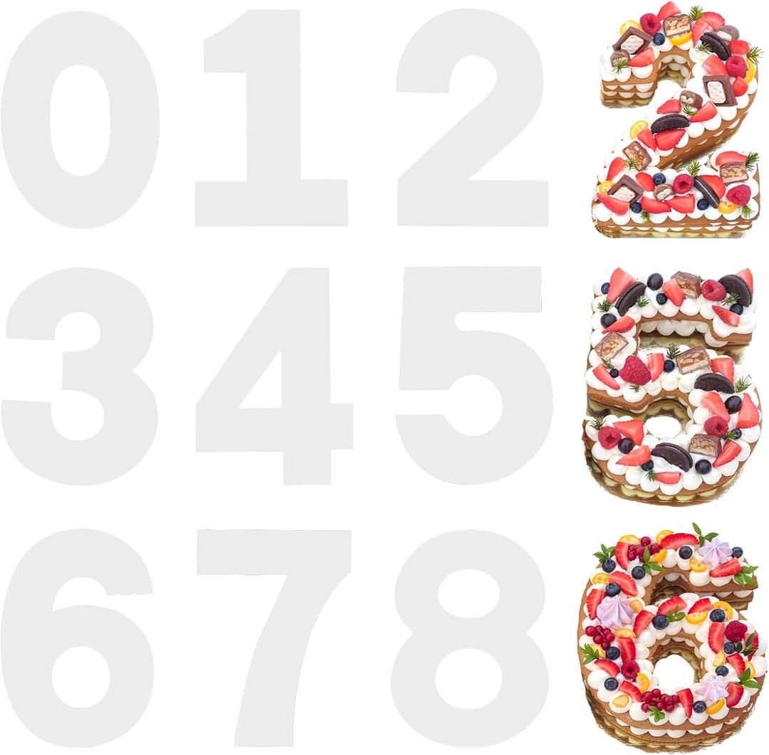 10 Inch Large Size Number Cake Mold Baking Forms Moulds, 9 Pieces 0-8 Cake Number Stencils Flat Plastic Templates Pan Cake Cutting Number Mold Numerical Stencils for DIY Numbers Cakes Pastry Cookies