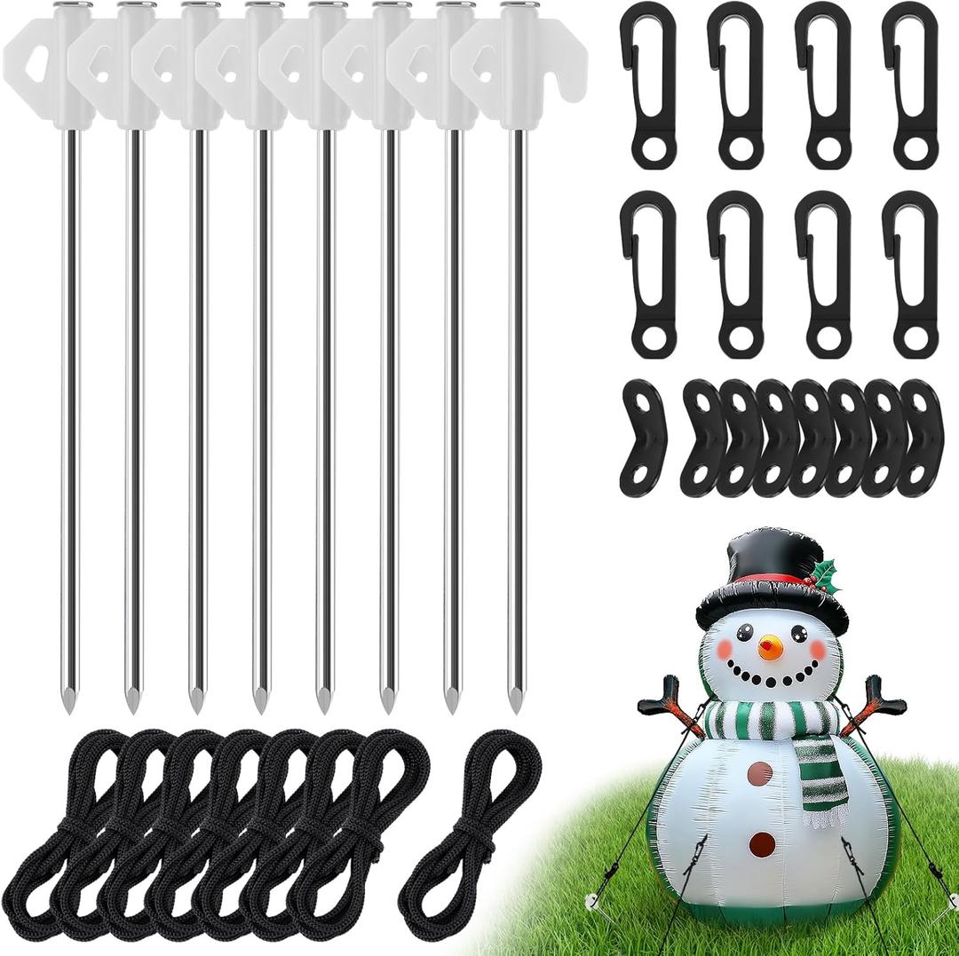 8 Pcs Christmas Metal Inflatables Stakes - Heavy Duty Inflatable Stakes and Tethers, Yard Ground Blow Up Stake Pegs for Christmas Outdoor Inflatable Decoration Tie Downs Gifts
