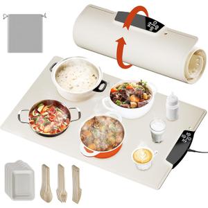 Warming Mat for Food  Silicone Heated Tray with Auto Reheat & Built-in Heating Element  Ideal Food Warmer for Parties, Buffets, Dinner & Gifts for Women