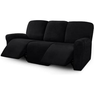 ULTICOR Velvet 8-Pieces Recliner Sofa Covers Stretch Reclining Couch Covers for 3 Cushion Reclining Sofa Slipcovers Furniture Covers Thick Soft Washable (3 Seater Recliner Cover, Black)