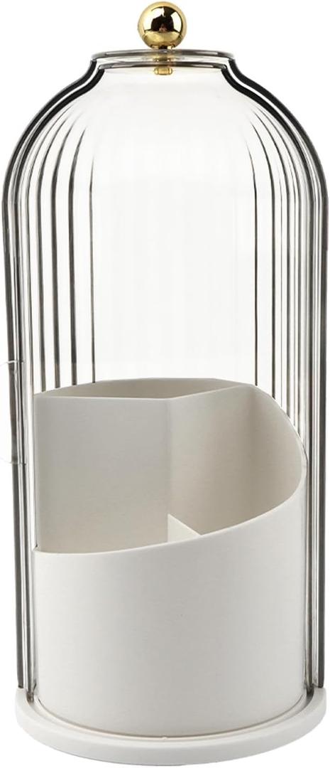 Makeup Brush Holder with Lid, 360 Rotating Sliding Opening Cosmetic Tools Organizer, Waterproof Dustproof Makeup Brush Organizer for Vanity Desktop Bathroom Countertop(COLOR:White And Clear)