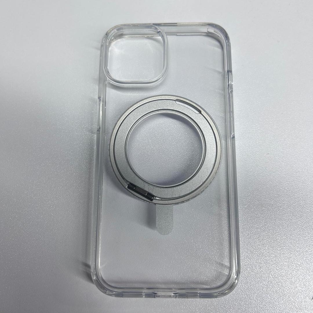 JUESHITUO 3 in 1 for iPhone 15 Case, [Non-Yellowing] 360 Rotatable Magnetic Ring Stand with [Rotary Damping Sound] [1X Screen Protector + 1X Camera Lens Protector] Slim Phone Cover 6.1", Clear