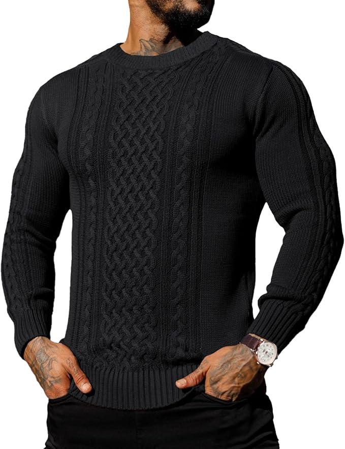 Askdeer Men's Pullover Sweater Fisherman Cable Knit Crewneck Sweater Winter Casual Knitted Sweaters with Ribbing Edge M
