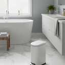 Garvee 2.6 Gallon / 10L Metal Bathroom Trash Can with Lid, Slim Step-On Bin with Soft-Close, Removable Inner Bucket & Rear Handle, Waterproof, White