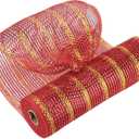 MEEDEE 10 Inch Mesh Ribbon - Red & Gold Metallic Striped Christmas Deco Mesh - 10 Yards for Wreaths & Trees
