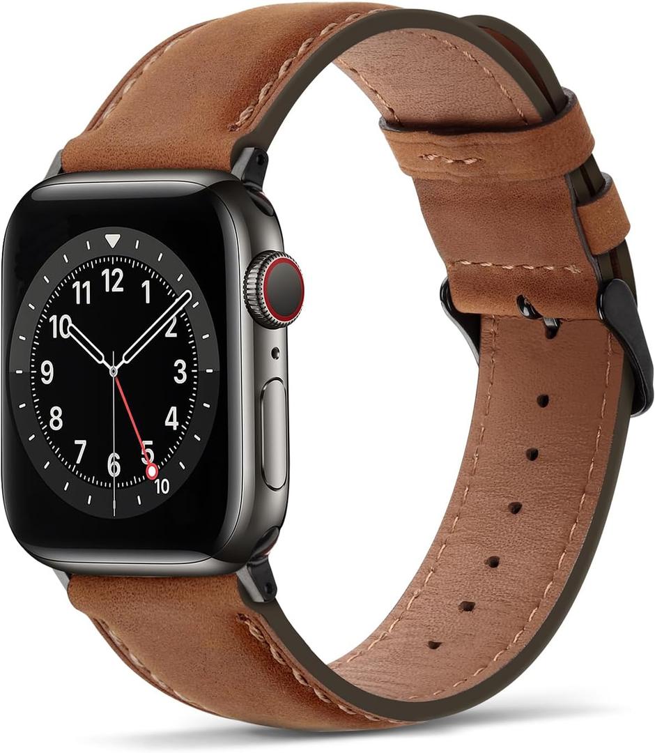 Tasikar Bands Compatible with Apple Watch Band 42mm (Series11/10) 41mm 40mm 38mm Men Genuine Leather Replacement Bands Compatible with Apple Watch SE Series 11 10 9 8 7 6 5 4 3, Brown
