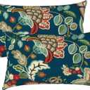 LVTXIII Outdoor Lumbar Pillow Covers Only Set of 2 Patio Decorative Pillow Cases, Water Repellent Lumbar Cushion Cases for Sofa, Patio Couch Garden Use, 12x20 Inch, Peacock Blue