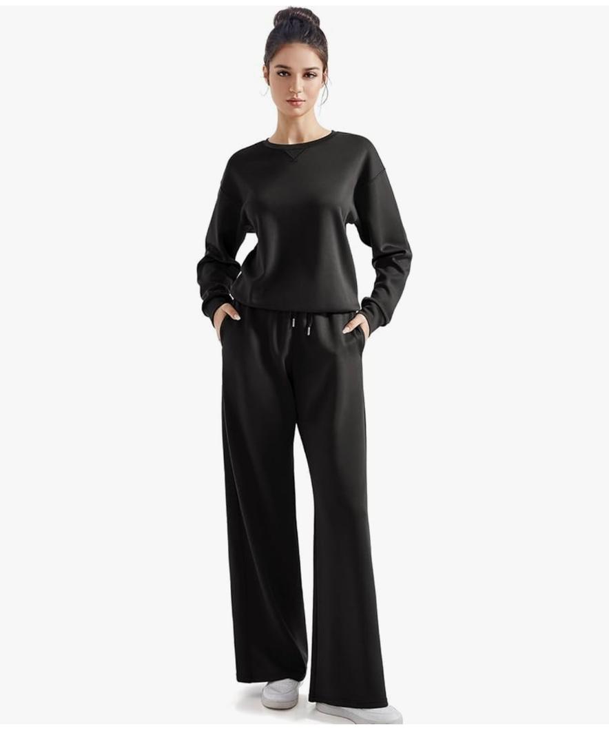 SUUKSESS Women Modal Fall 2 piece outfits Oversized Sweatshirt Wide Leg Pants XS