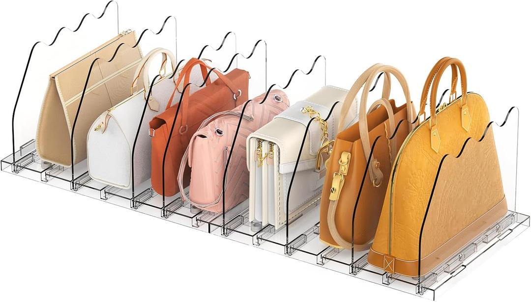 Ronlap Purse Storage Organizer for Closet, Clear Closet Bag Storage Dividers Rack Shelf Purse Dividers for Closet Organization Handbag Separators Closet Purse Organizers and Storage, 2 Pack, Clear