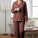 Women's Pajama Sets Long Sleeve Button Down Soft Knit Sleepwear 2 Piece Lounge Set (XS)
