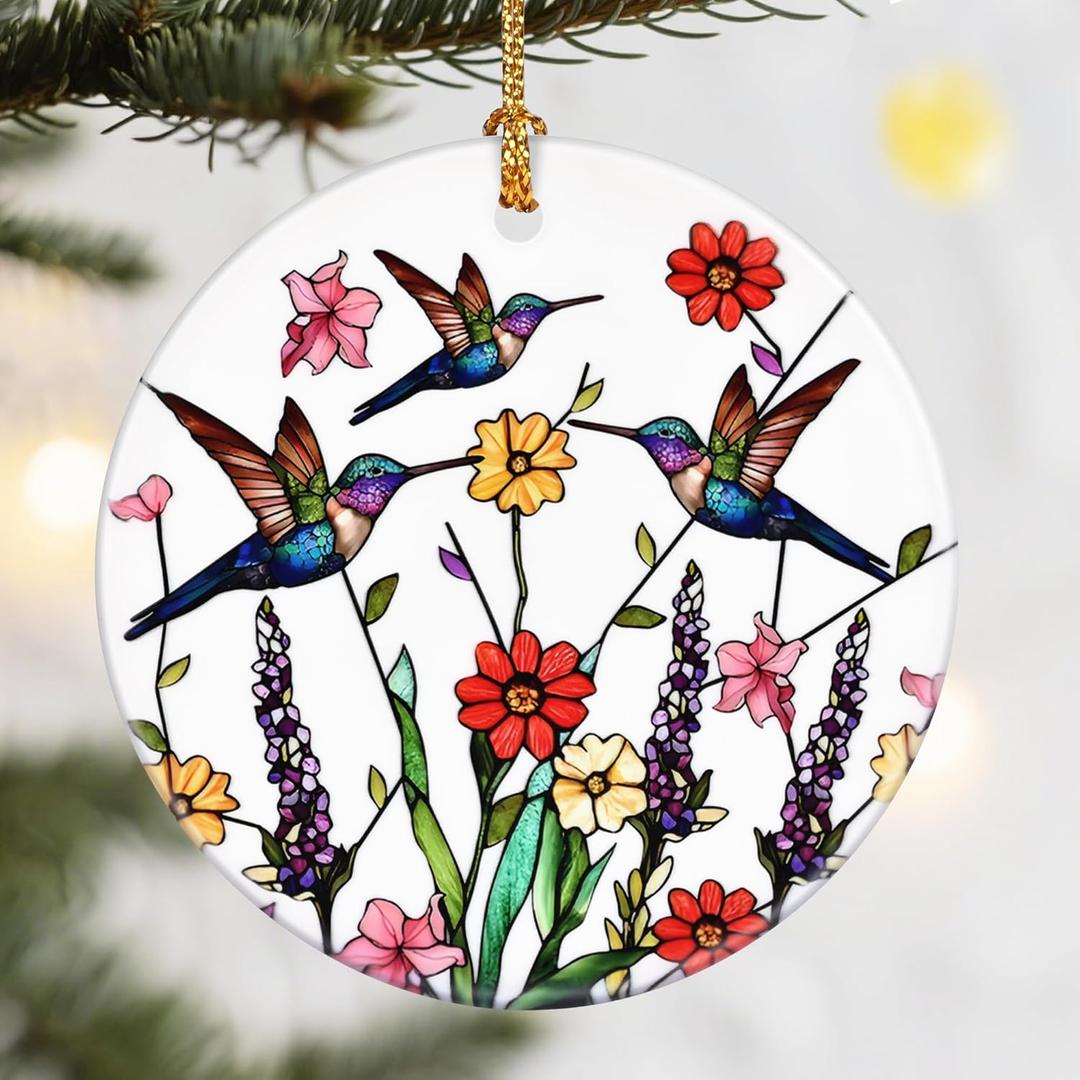 Christmas Ornaments, Dodosky 2.8in Ceramic Hanging Ornament, Xmas Decor, Christmas Tree Ornaments, Xmas Decorations for Tree, Holiday Ornament, Hummingbird Gifts, Gifts for Women, Mom, Bird Lovers