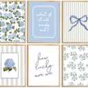 6 Pcs Blue Hydrangea Bow Canvas Wall Art How Lucky Are We Poster Prints Trendy Striped Coquette Paintings Pictures Sage Green Coastal Preppy Aesthetic Wall Decor for Girl Room Bedroom Living Room Office Dorm Apartment 8x10 Inch Unframed