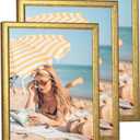 3 pack Wood 12x16 Frame Gold, Ornate Natural Wooden 16x12in Picture Frame, Modern Golden 12 x 16in Gallery Photo Pic Frame with HD Plexiglass,Horizontal Vertical Wall Mounting Set of 3