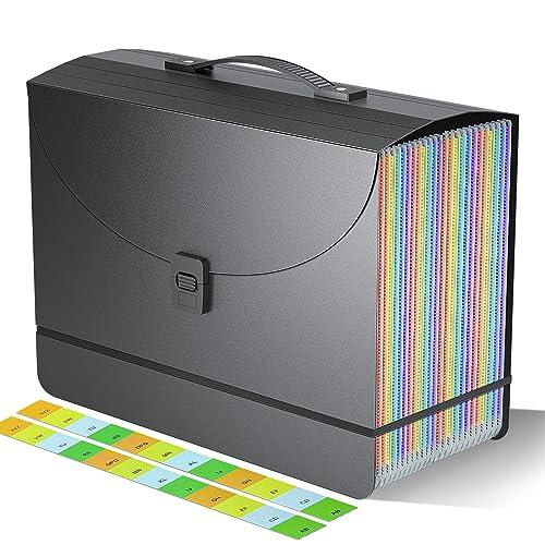 25 Pockets Expanding File Folders,Accordion File Organizer,Portable Filing Box with Plastic Handle,Expandable File Folder,Monthly Bill Receipt Paper and Document Organizer,Colored Tabs,A4/Letter Size