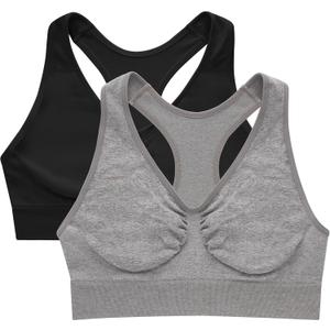 Hanes Women's Seamless Racerback Bra, Pullover Full-Coverage Bralette, 2-Pack (Medium, Concrete Heather/Black)