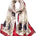 ANDANTINO 100% Mulberry Silk Long Scarf for Women Large Shawls for Headscarf and Neck- Oblong Hair Wraps with Gift Packed (1-red&navy-carriage)