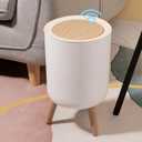 URALFA Motion Sensor Trash Can with Lid, Bathroom Garbage can, Small White Wastebasket Touchless Trash Bin with Legs, Automatic Trashcan for Toilet, Bedroom, Office, 1.8 Gallon, White