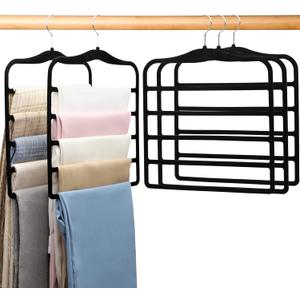 Pants Hangers Space Saving,5P Scarf Hangers for Closet Organizers and Storage,Non Slip Velvet Hanger for Closet Organizer,College Dorm Room Essentials,Heavy Duty Organization and Storage Jean Hangers (Large, Pure Black)