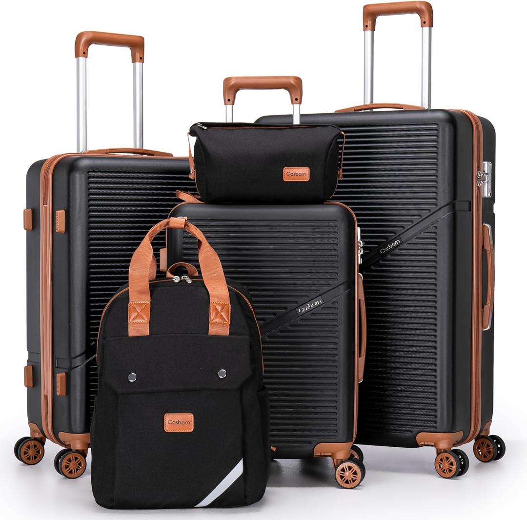 Luggage Sets 5 Piece Suitcases with Wheels, Suitcase Set ABS Hard Case Luggage with TSA Lock Spinner Wheels Durable Travel Luggage (5-Piece Set(20"/24"/28")) (Black)