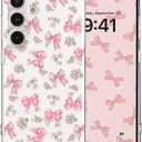 for Samsung Galaxy S25 Plus Case Cute Bow Floral Aesthetic Clear Ribbon Pattern for Women Girls, Girly Transparent Soft Slim TPU Bumper Shockproof Protective Cover - Bows